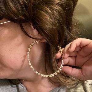 Gold Faux Pearl Hoops